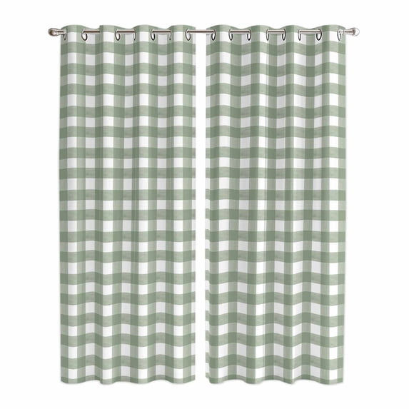 Sage Green Buffalo Plaid Kitchen Curtains 84 Inch Length, Farmhouse Green White Checkered Grommet Top Bedroom Living Room Curtains, Light Filtering Cafe Curtain Drapes 2 Panels Set 84''x84''