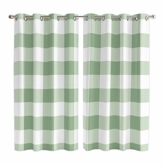 Sage Green Buffalo Plaid Kitchen Curtains 84 Inch Length, Green White Checkered Farmhouse Grommet Top Bedroom Living Room Curtains, Light Filtering Cafe Curtain Drapes 2 Panels Set 104''x84''