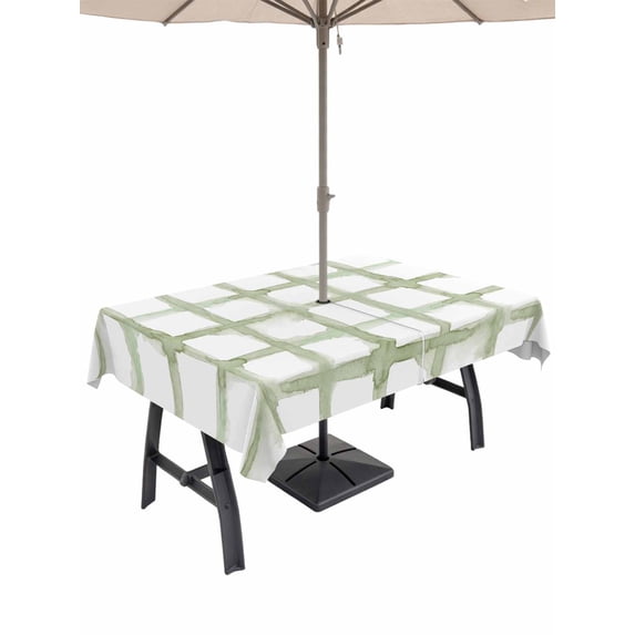 Sage Green Buffalo Plaid Outdoor Tablecloth - 54x80 Inch Rectangle Dining Table Cover, Farmhouse Check Stripes Geometric Waterproof Outdoor Table Cloth with Umbrella Hole & Zipper for Picnic/Patio