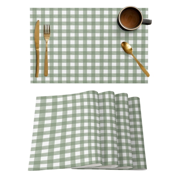 Sage Green Buffalo Plaid Placemats Set of 4, Farmhouse Green White Checkered Placemats for Dining Table, Place Mats for Kitchen Tabletop, Waterproof Wipeable Dining Table Mats Set
