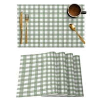 Sage Green Buffalo Plaid Placemats Set of 4, Farmhouse Green White Checkered Placemats for Dining Table, Place Mats for Kitchen Tabletop, Waterproof Wipeable Dining Table Mats Set