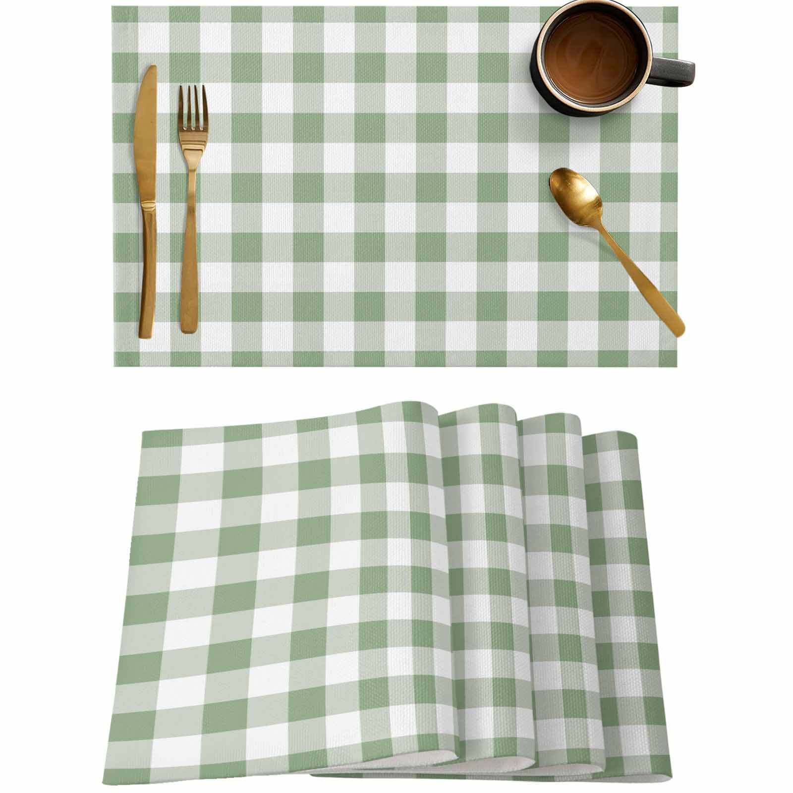 Sage Green Buffalo Plaid Placemats Set of 4,Wipeable Washable Table ...