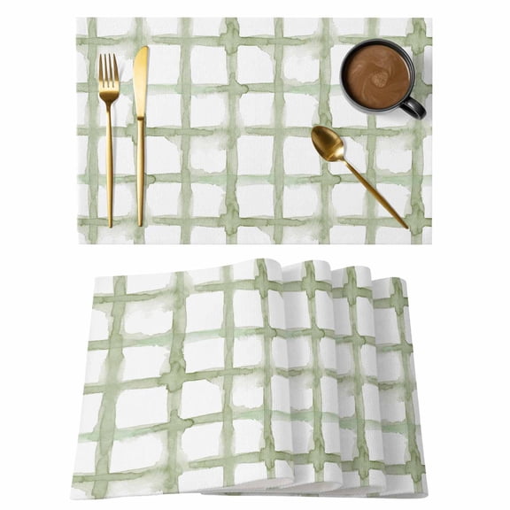 Sage Green Buffalo Plaid Placemats Set of 6 Farmhouse Check Stripes Geometric Place Mats Indoor Wipeable Table Mats Washable Dining Table Placemats for Kitchen Holiday Party Home Decor 13x19 Inch