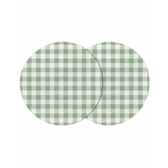 Sage Green Buffalo Plaid Round 13 Inch Placemats Set of 2, Green White Checkered Farmhouse HeatResistant Non Slip Place Mats for Dining Table, Wipeable Braided Kitchen Table Mats for Housewarming