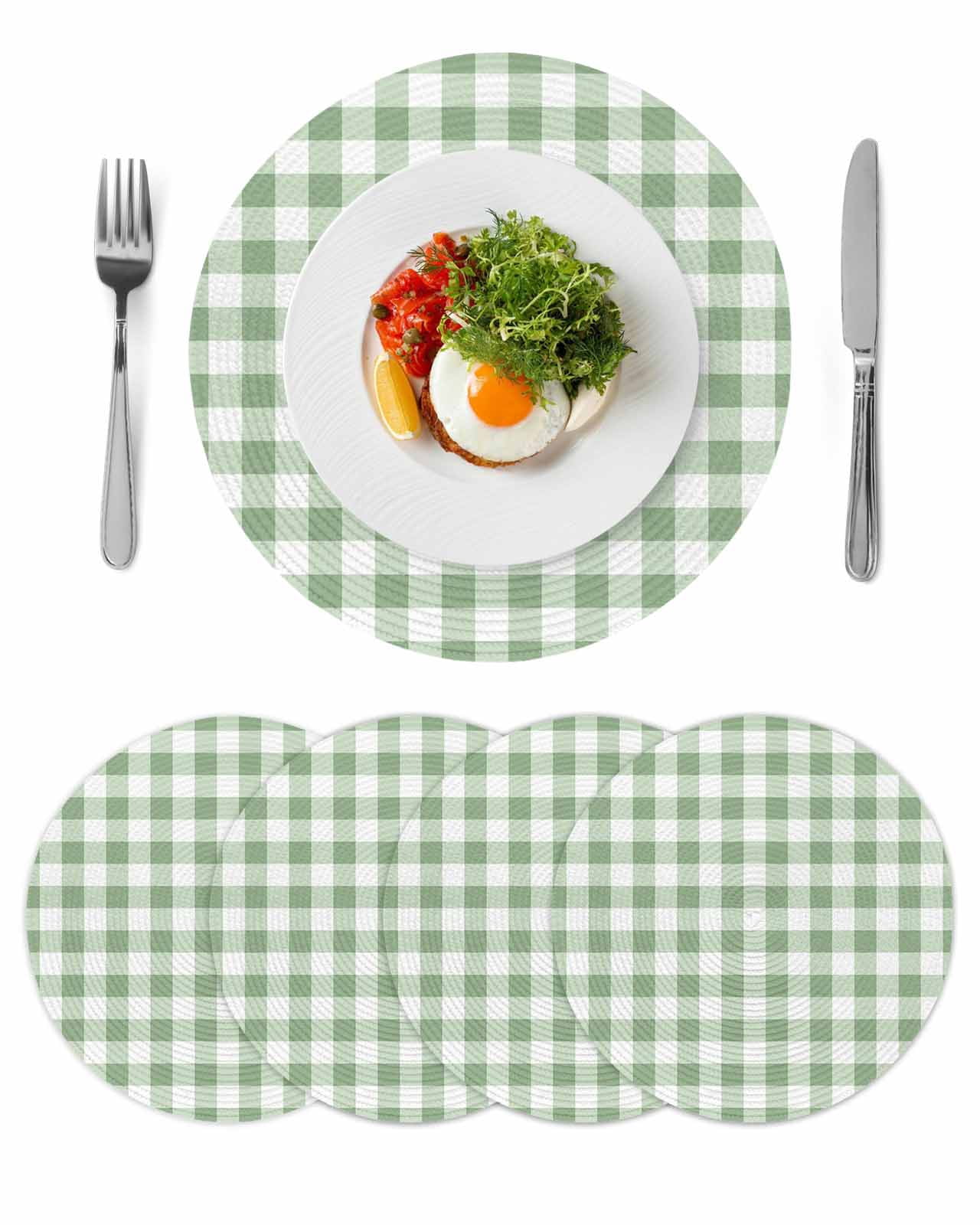 Sage Green Buffalo Plaid Round 13 Inch Placemats Set of 4, Green White ...