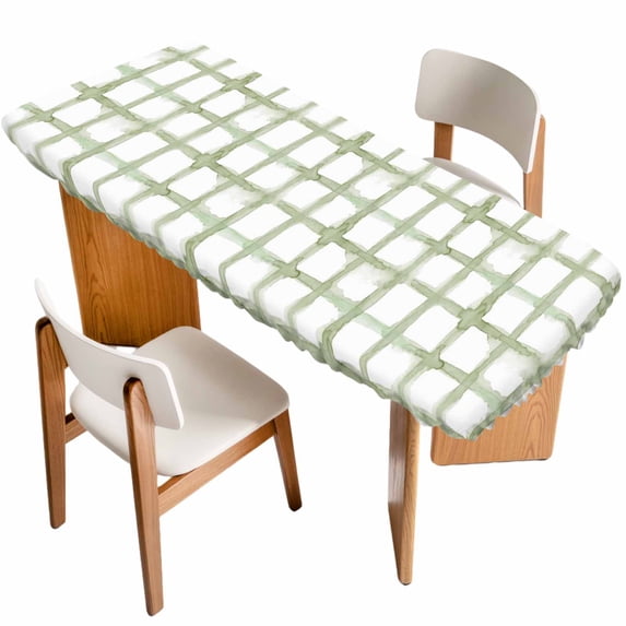 Sage Green Buffalo Plaid Table Cloths for 8 Foot Rectangle Tables, Farmhouse Check Stripes Geometric Patio Waterproof Elastic Fitted Tablecloths, Washable Rectangular Table Cover for Camping