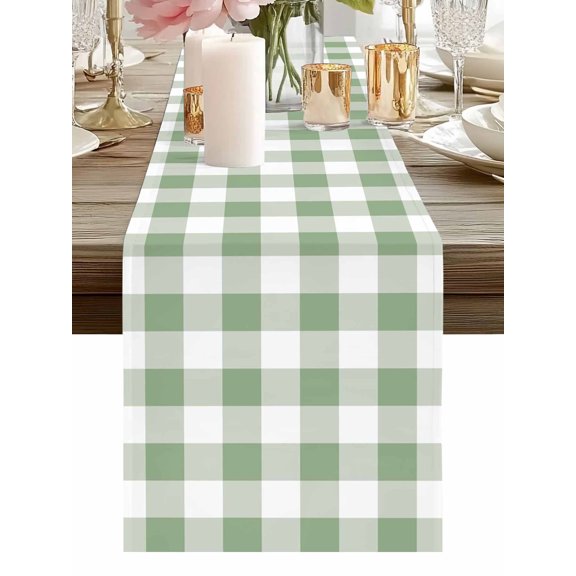 Sage Green Buffalo Plaid Table Runner-36 Inch Long Country Gingham Check Table Runners Linen Burlap Tablerunner for Kitchen Dining Room Holiday Party