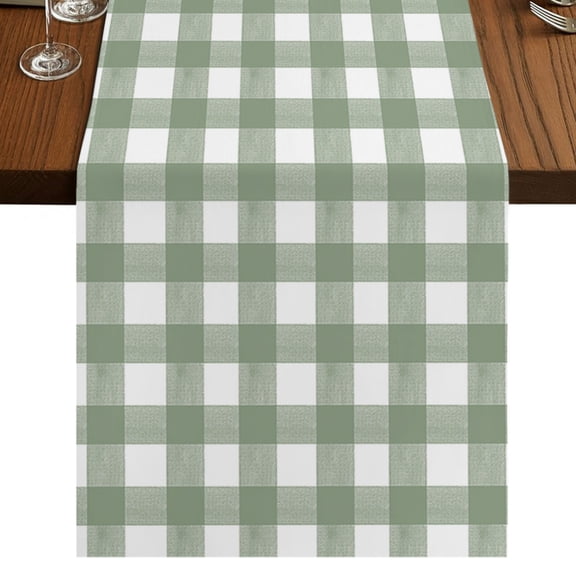 Sage Green Buffalo Plaid Table Runner 36 Inches Long,Cotton Linen Table Runner Dresser Scarf,Farmhouse Green White Checkered Short Fabric Tablerunners for Dining Tables Wedding Holiday Party 13"x36"