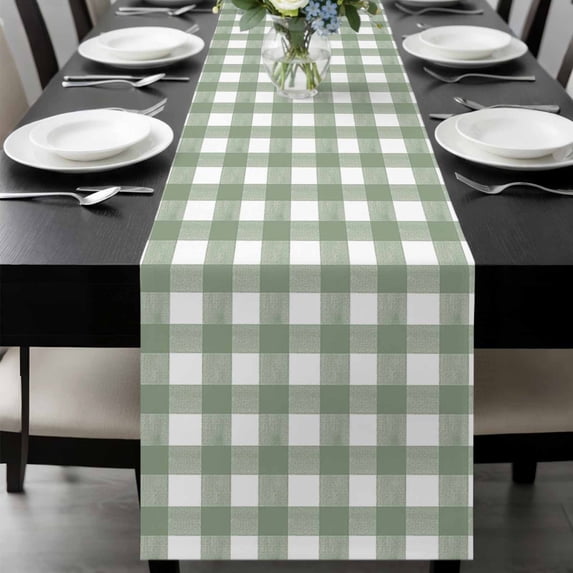 Sage Green Buffalo Plaid Table Runner 72 Inches Long, Farmhouse Green White Checkered Kitchen Coffee Dining Table Decoration for Home Party Birthday Wedding Home Decor 18x72 Inches