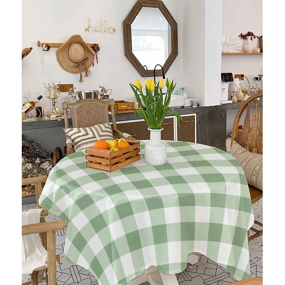 Sage Green Buffalo Plaid Tablecloth Square Table Cloth 54x54, Waterproof Tablecloth Outdoor Table Cloth, Green White Checkered Farmhouse Washable Table Cover for Kitchen Dining Party