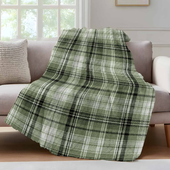 Sage Green Buffalo Plaid Throw Blanket for Couch Rustic Farmhouse Soft and Warm Flannel 3D Striped Fluffy Fuzzy Fleece Blanket Lightweight Throw for Bed, Sofa 60 x 80 Inches