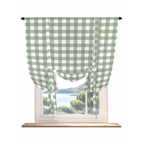 Sage Green Buffalo Plaid Tie Up Curtains for Windows 45 Inch Length Balloon Curtains Kitchen Adjustable Balloon Window Shade Farmhouse Green White Checkered Tie Up Bathroom Curtain Window 34"x45"