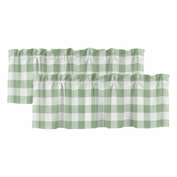 Sage Green Buffalo Plaid Valances for Windows, Green White Checkered Farmhouse Light Filtering Kitchen Curtains, Rod Pocket Window Valance Curtains for Living Room Bedroom, 54" W x 18" L, 2 Panels