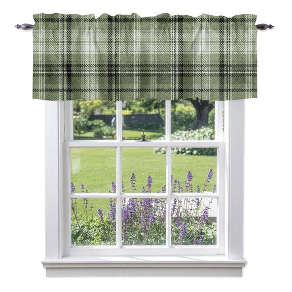Sage Green Buffalo Plaid Valances for Windows, Rustic Farmhouse Valance Window Treatment Rod Pocket Short Curtains Valances for Kitchen Bathroom 56"W x 16"L