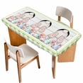 thumbnail image 1 of Sage Green Bunny Easter Table Cloths for 4 Foot Rectangle Tables, Eggs Spring Floral Rabbits Wooden Patio Waterproof Elastic Fitted Tablecloths, Washable Rectangular Table Cover for Camping, 1 of 8