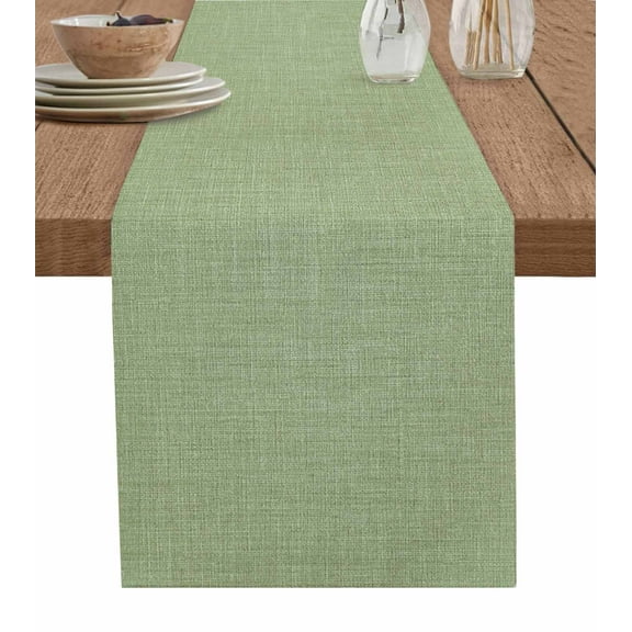 Sage Green Burlap Cotton Table Runner 13x90 Inches Long, Vintage Country Monochrome Farmhouse Farmhouse Table Runners, Outdoor Dining Tablecloths Decor for Baby Shower/Party/Wedding