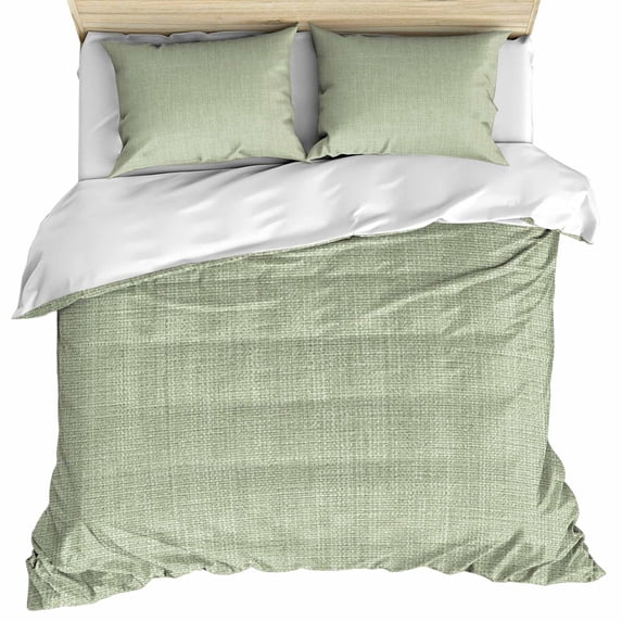 Sage Green Burlap Texture Bedding 3 Piece Duvet Cover Set Queen Size, Farmhouse Vintage Sage Green Soft Microfiber Comforter Cover with Zipper Closure & Pillowcases, FadeResistant Quilt Cover