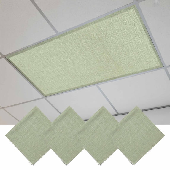 Sage Green Burlap Texture Magnetic Fluorescent Light Covers for Ceiling Lights 2x4Ft, Farmhouse Vintage Sage Green Office Classroom Kitchen Drop Ceiling Light Covers Filters Shade Panel 4 Packs