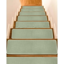 Sage Green Burlap Texture Non-Slip Stair Treads for Wooden Steps, 4 Pack-8x30in Carpet Stair Mats with Adhesive Backing, Noise-Reducing Step Covers for Indoor Stairs, Easy to Install & Residue-Free