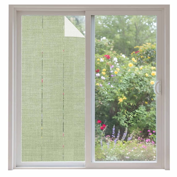 Sage Green Burlap Texture Privacy Window Film, Decorative Frosted Glass Window Film, Farmhouse Vintage Sage Green Reusable Peel and Stick Static Cling for Home Bathroom Office Glass Door 35.4"x78.7"
