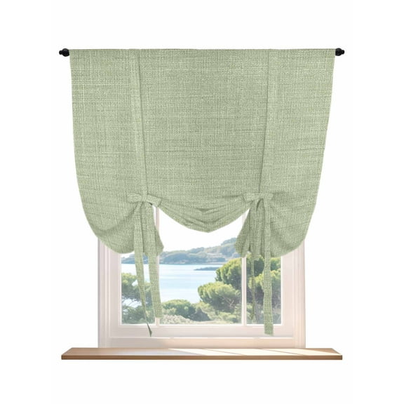 Sage Green Burlap Texture Tie Up Curtains for Windows 45 Inch Length Balloon Curtains Kitchen Adjustable Balloon Window Shade Farmhouse Vintage Sage Green Tie Up Bathroom Curtain Window 34"x45"