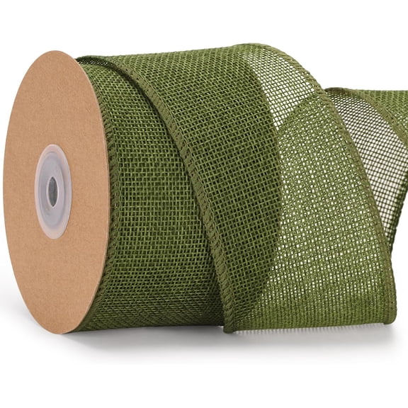 Sage Green Burlap Wired Edge Ribbon - 2-1/2 Inch x 11 Yards Jute Ribbon for Gift Wrapping Crafts Bouquets Wedding Big Bow Wreath Christmas Tree Outdoor Decor