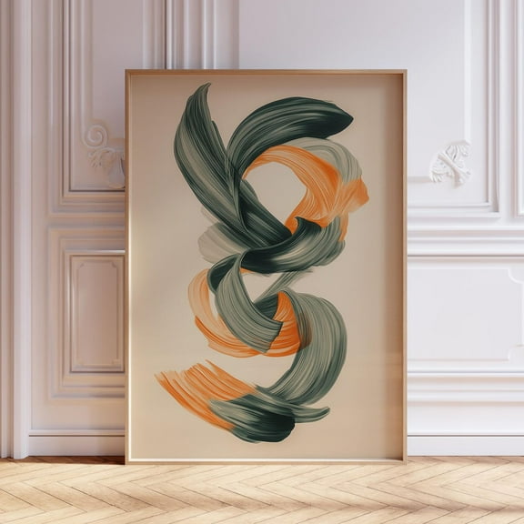 Sage Green Burnt Orange Abstract Wall Art Print