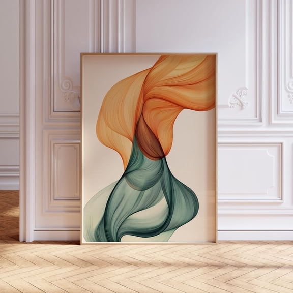 Sage Green Burnt Orange Modern Abstract Art, Stretched Canvas Size 8x12