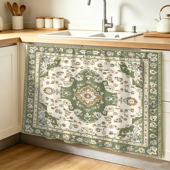 Sage Green Cabinet Curtain 32"Wx55"L,Dustproof Pantry Door Curtain W/ Self Adhesive Tape,Southwest Tribal Antique Boho-Chic Farmhouse Tall Storage Cover Privacy Drape for Bathroom Kitchen