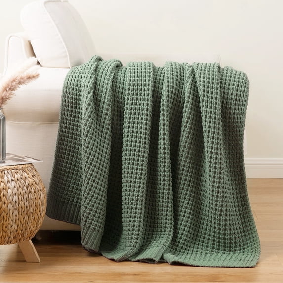 Battilo Sage Green Cable Knit Throw Blanket,Lightweight Decorative Waffle Blanket for Spring Decor,50"x60"