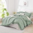 thumbnail image 1 of Sage Green California King Comforter Set, 3 Pieces Farmhouse Shabby Chic Cal King Size Ruffle Bed Set, Oversized Soft Lightweight Microfiber Bedding Set, 1 of 9