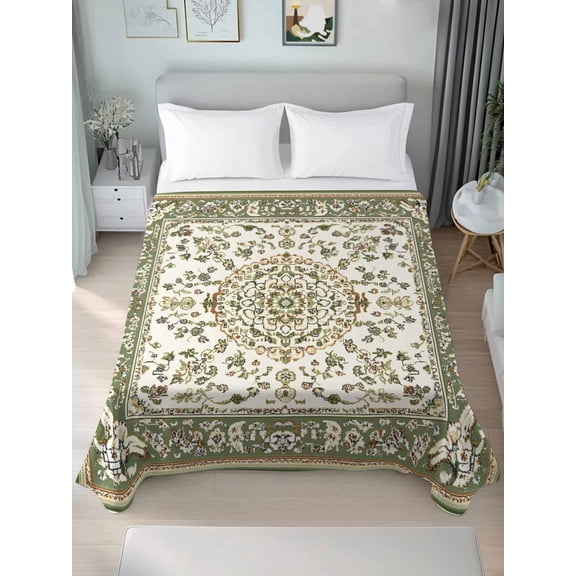 Sage Green California King Size Flat Sheet, Wrinkleproof & Fadeproof Cooling Flat Bed Sheet Only, Southwest Tribal Antique Boho-Chic Heritage Breathable Soft Bedding Top Sheets 108 x 98 Inches