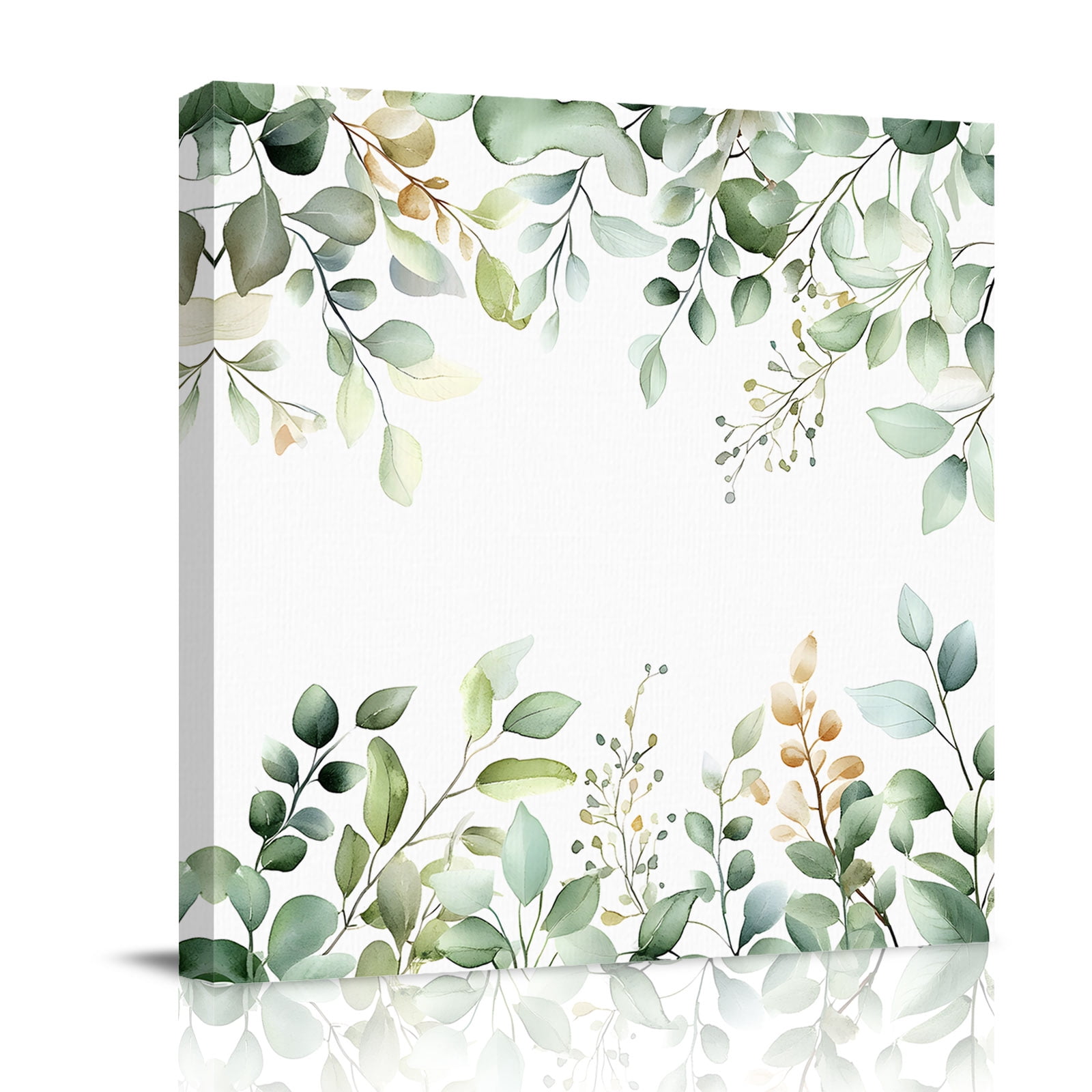 Sage Green Canvas Wall Art for Living Room, Eucalyptus Leaf Watercolor Plants Farmhouse Poster Print Painting for Bedroom Office Home Decoration Wall Pictures Prepare To Hang 16"x16"