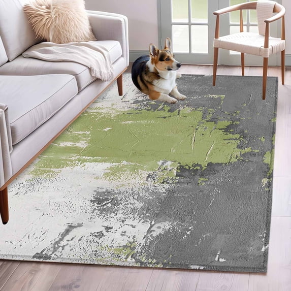 Sage Green Cement Gray Area Rugs 4'x6', Washable Small Throw Rugs for Office Bathroom, Modern Abstract Art Green Indoor Outdoor Rug Non-Slip Low Pile Carpet Runner Reversible Floor Mats
