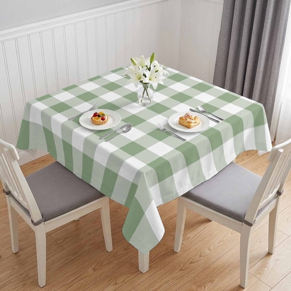 Sage Green Check Table Cloth Waterproof Tablecloths, Modern Rustic Green Buffalo Plaid Tablecloth Dining Table Cover for Kitchen Party Tabletop Outdoor, Square Tablecloth 60x60 Inch