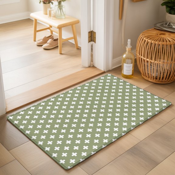 Sage Green Checkered 2'x3' Small Rugs for Entryway Front Door Kitchen Sink Area, Country Abstract Geometric Diagonal Plaid Soft Sturdy Mats Washable Non Slip Rectangle Area Rug
