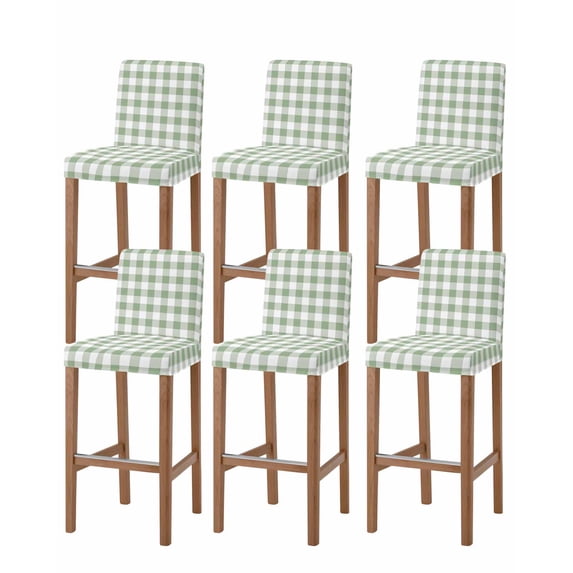 Sage Green Checkered Bar Stool Covers Set of 6, Farmhouse Buffalo Plaid Stretch Washable Bar Chair Covers with Backs, Removable Pub Counter Height Chair Cover for Kitchen Dining Room Cafe