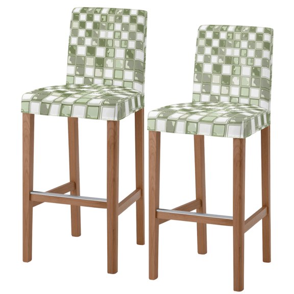 Sage Green Checkered Bar Stool Covers - Stretch Dining Chair Covers Set of 2, Plaid Modern Abstract Art Bar Chair Cover Removable Counter Stool Pub Chairs Slipcovers Protectors for Kitchen/Cafe
