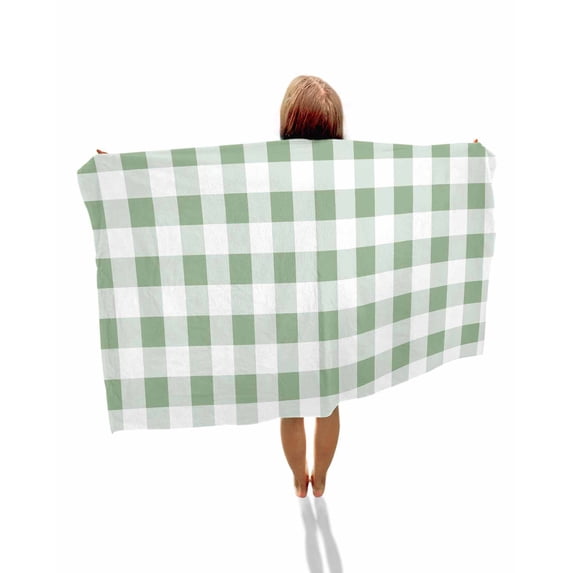 Sage Green Checkered Beach Towels Oversized Super Absorbent, Green White Buffalo Plaid Lightweight Bath Towel Quick Dry Sets For Bathroom/Pool/Rv Camping/Beach Play/Gym Room/Picnic 30"x60"