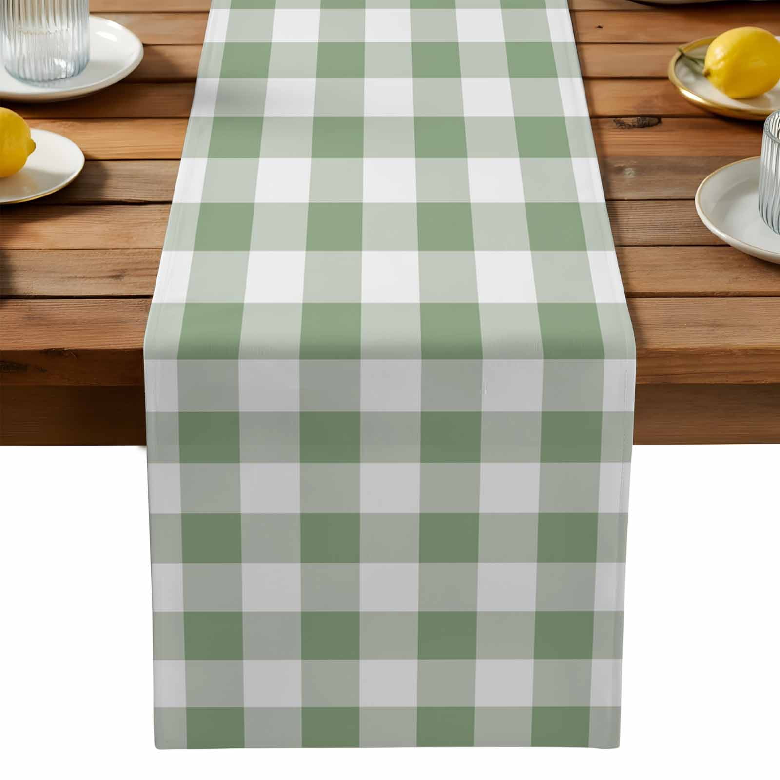 Sage Green Checkered Cotton Linen Table Runner for Dining Kitchen ...