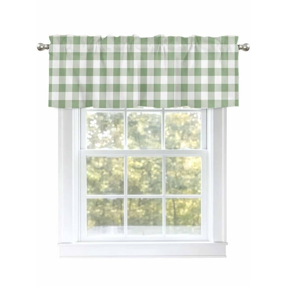 Sage Green Checkered Curtain Valances for Windows, Farmhouse Buffalo Plaid Kitchen Valance Window Treatment, Light Filtering Block Curtains for Bathroom/Bedroom/Living Room 54'' x 18''