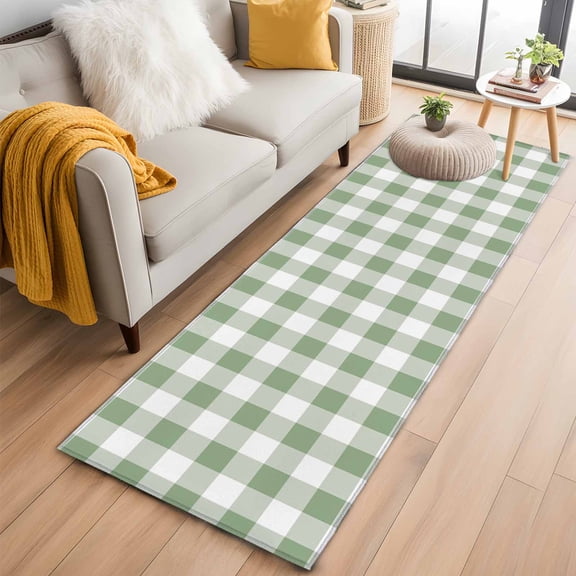Sage Green Checkered Hallway Runner Rug 2'x6', Non Slip Area Rugs for Entryway, Farmhouse Buffalo Plaid Washable Low Pile Indoor Floor Carpet for Laundry Room Bedroom Kitchen Corridor