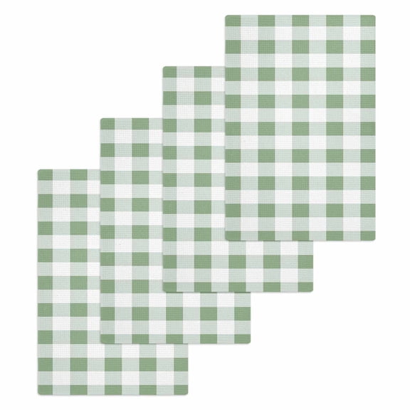 Sage Green Checkered Hand Towels Set, Waffle Weave Kitchen Towels 4 Pieces, Green White Buffalo Plaid Microfiber Hair Face Bath Tea Towel Absorbent Quick Drying Cleaning Dish Cloths 15.7"x23.6"