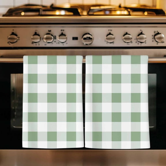 Sage Green Checkered Kitchen Towels Set of 3, Green White Buffalo Plaid Absorbent Dish Towels for Kitchen, Microfiber Hand Towel, Quick Drying Tea Towel for Cleaning Decorative Dishcloths