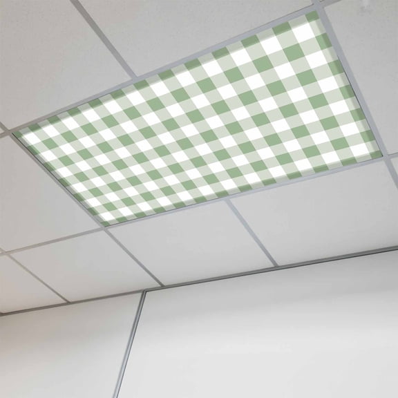 Sage Green Checkered Magnetic Fluorescent Light Covers for Ceiling Lights 2 x 4 Feet, Farmhouse Buffalo Plaid Office Classroom Kitchen Drop Ceiling Light Covers Lighting Filters Shade Panel 1 Pack