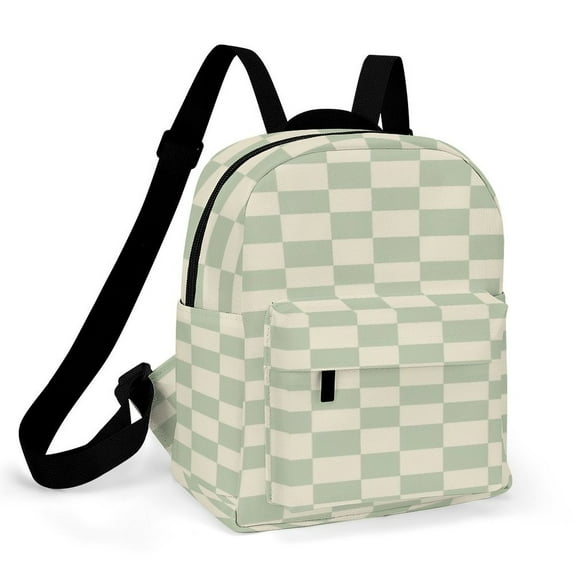 Sage Green Checkered Pattern Background Small Backpack Cute Mini Backpacks For Woman Lightweight Daypacks