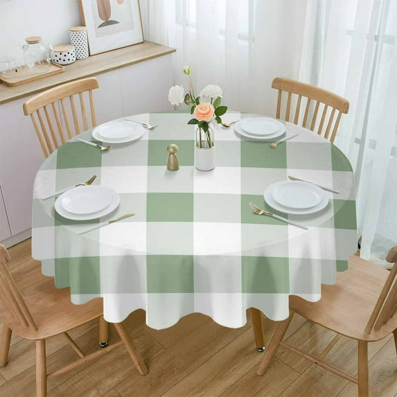 Sage Green Checkered Pattern In Spring Waterproof Tablecloth Table Decoration Wedding Home Kitchen Dining Room Round Table