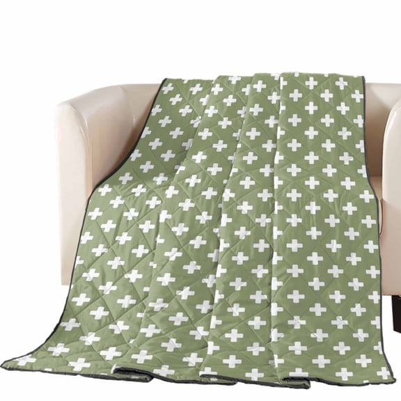 Sage Green Checkered Quilted Comforters Cooling Blanket Oversized King Size, Country Abstract Geometric Diagonal Plaid Cold Comfort for Hot Sleepers Lightweight Air Conditioning Quilt Blanket for Bed
