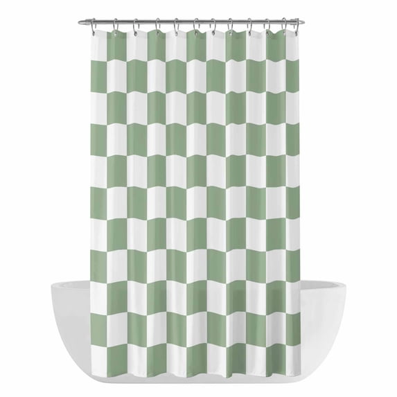 Sage Green Checkered Shower Curtain - Water Repellent Fabric Shower Curtains Washable, Geometric Green Buffalo Plaid Decorative Polyester Cloth Bathroom Curtains Modern Bath Decor 36"x72"