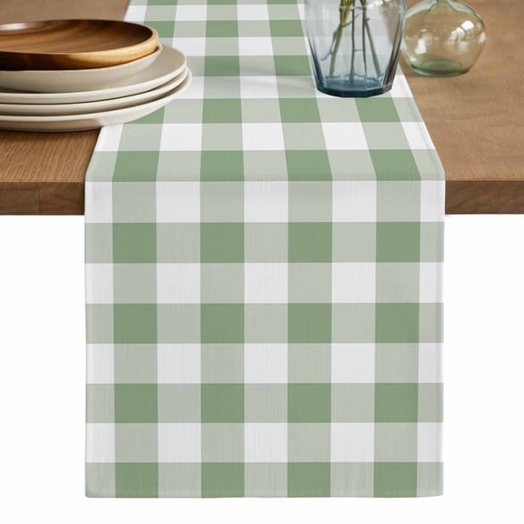 Sage Green Checkered Table Runner, Farmhouse Buffalo Plaid Washable Cotton Linen Table Runners 36 Inches Long, Dresser Scarf Runner for Nightstand/End Tables/Round Tables 13''x36''